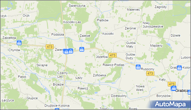 mapa Józefów gmina Drużbice, Józefów gmina Drużbice na mapie Targeo