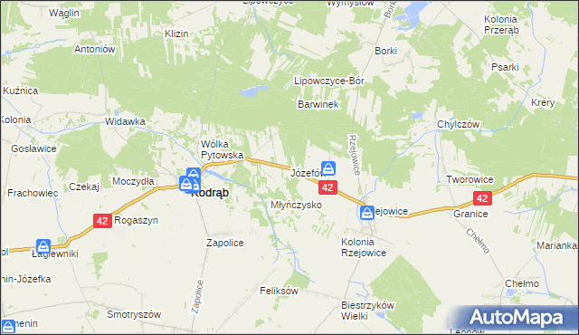 mapa Józefów gmina Kodrąb, Józefów gmina Kodrąb na mapie Targeo