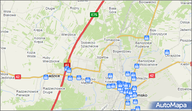 mapa Józefów gmina Ładzice, Józefów gmina Ładzice na mapie Targeo