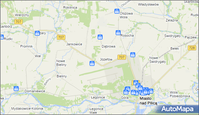 mapa Józefów gmina Nowe Miasto nad Pilicą, Józefów gmina Nowe Miasto nad Pilicą na mapie Targeo