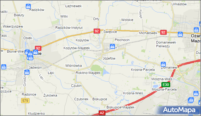 mapa Józefów gmina Ożarów Mazowiecki, Józefów gmina Ożarów Mazowiecki na mapie Targeo