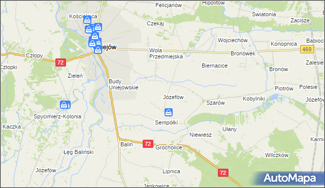 mapa Józefów gmina Poddębice, Józefów gmina Poddębice na mapie Targeo