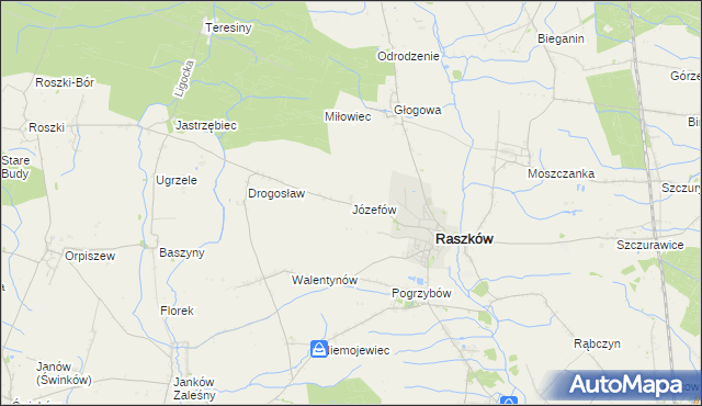 mapa Józefów gmina Raszków, Józefów gmina Raszków na mapie Targeo