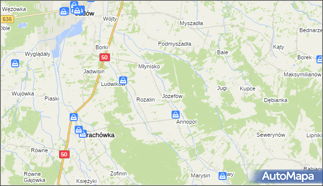 mapa Józefów gmina Strachówka, Józefów gmina Strachówka na mapie Targeo