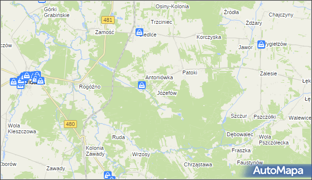 mapa Józefów gmina Widawa, Józefów gmina Widawa na mapie Targeo