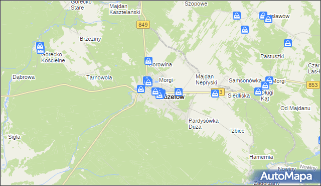 mapa Józefów powiat biłgorajski, Józefów powiat biłgorajski na mapie Targeo