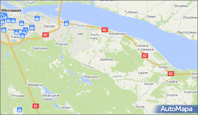 mapa Józefowo gmina Włocławek, Józefowo gmina Włocławek na mapie Targeo