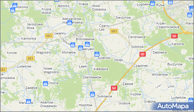 mapa Julianów gmina Góra Kalwaria, Julianów gmina Góra Kalwaria na mapie Targeo