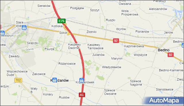 mapa Julianów gmina Krzyżanów, Julianów gmina Krzyżanów na mapie Targeo