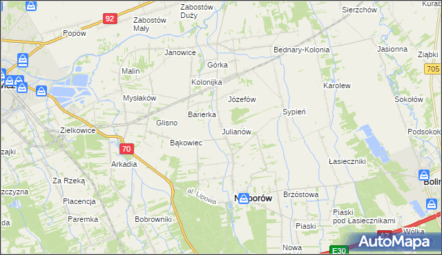 mapa Julianów gmina Nieborów, Julianów gmina Nieborów na mapie Targeo