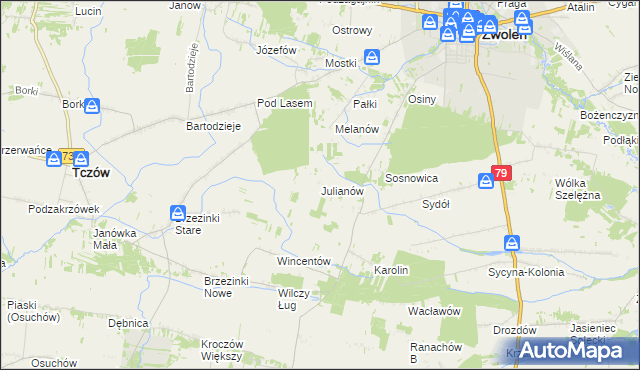mapa Julianów gmina Tczów, Julianów gmina Tczów na mapie Targeo