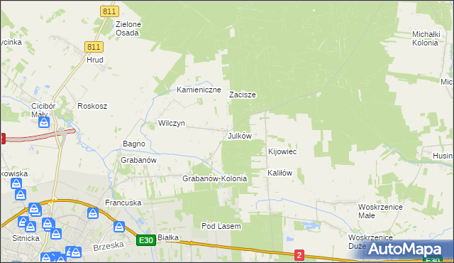 mapa Julków gmina Biała Podlaska, Julków gmina Biała Podlaska na mapie Targeo