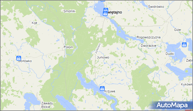 mapa Jurkowo gmina Świętajno, Jurkowo gmina Świętajno na mapie Targeo