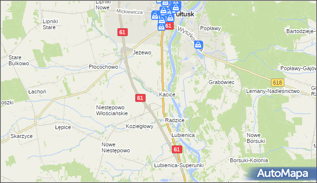 mapa Kacice gmina Pułtusk, Kacice gmina Pułtusk na mapie Targeo