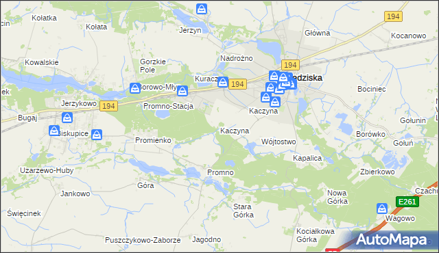 mapa Kaczyna gmina Pobiedziska, Kaczyna gmina Pobiedziska na mapie Targeo