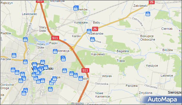 mapa Kąkolewo gmina Ostrów Wielkopolski, Kąkolewo gmina Ostrów Wielkopolski na mapie Targeo