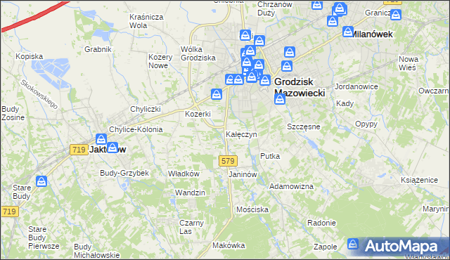 mapa Kałęczyn gmina Grodzisk Mazowiecki, Kałęczyn gmina Grodzisk Mazowiecki na mapie Targeo