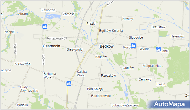 mapa Kalinów gmina Będków, Kalinów gmina Będków na mapie Targeo
