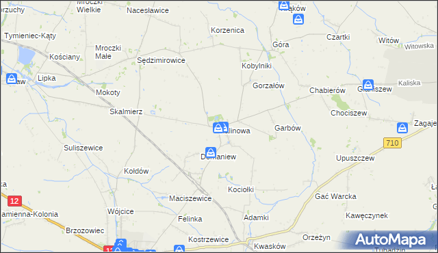 mapa Kalinowa gmina Błaszki, Kalinowa gmina Błaszki na mapie Targeo