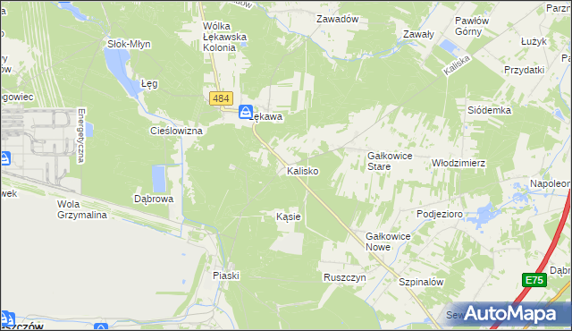 mapa Kalisko gmina Bełchatów, Kalisko gmina Bełchatów na mapie Targeo