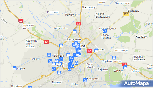 mapa Kalisza, Kalisz na mapie Targeo