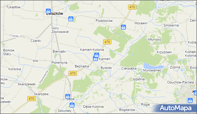 mapa Kamień gmina Ceków-Kolonia, Kamień gmina Ceków-Kolonia na mapie Targeo