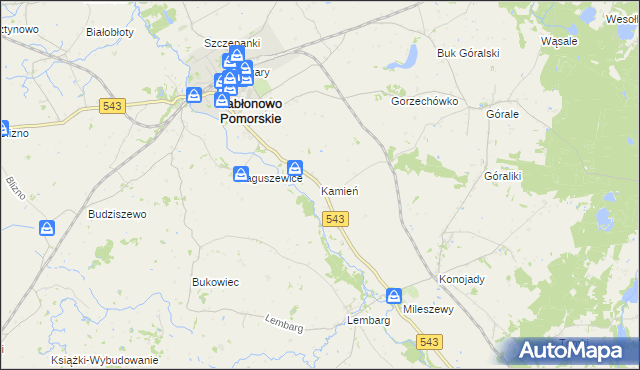 mapa Kamień gmina Jabłonowo Pomorskie, Kamień gmina Jabłonowo Pomorskie na mapie Targeo