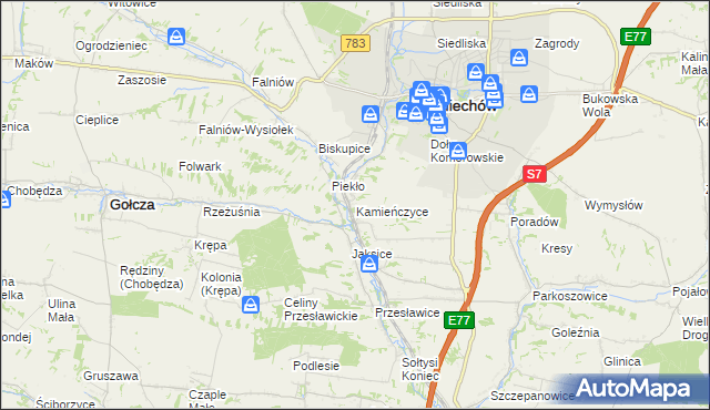 mapa Kamieńczyce gmina Miechów, Kamieńczyce gmina Miechów na mapie Targeo