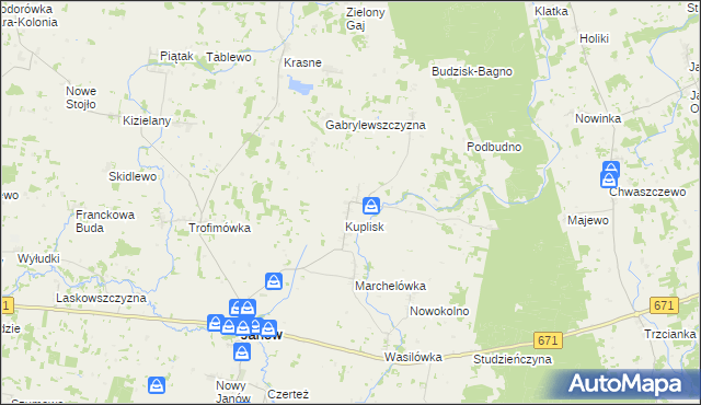 mapa Kamienica gmina Janów, Kamienica gmina Janów na mapie Targeo