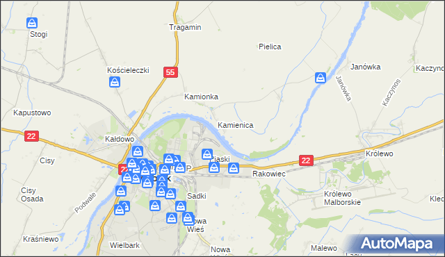mapa Kamienice gmina Malbork, Kamienice gmina Malbork na mapie Targeo
