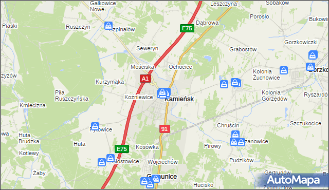 mapa Kamieńsk, Kamieńsk na mapie Targeo