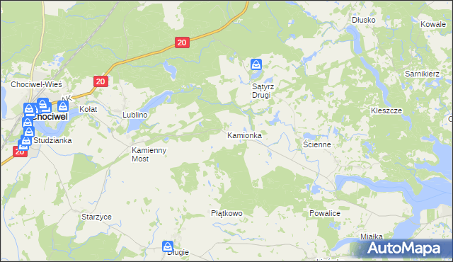 mapa Kamionka gmina Chociwel, Kamionka gmina Chociwel na mapie Targeo