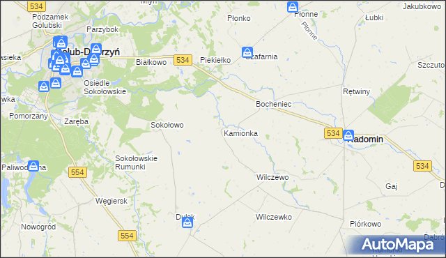 mapa Kamionka gmina Radomin, Kamionka gmina Radomin na mapie Targeo