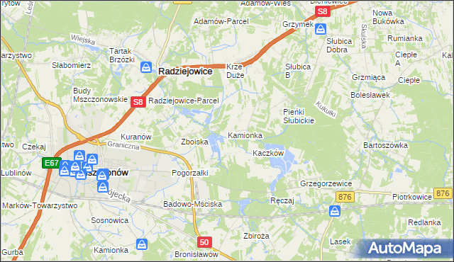 mapa Kamionka gmina Radziejowice, Kamionka gmina Radziejowice na mapie Targeo