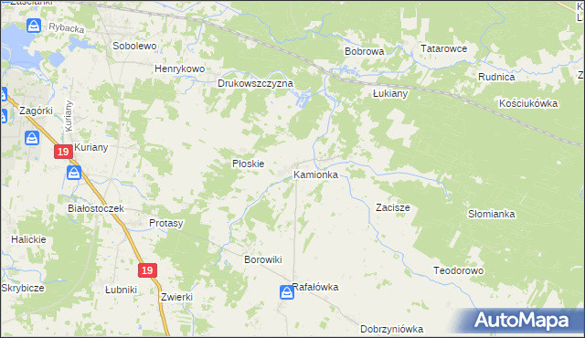 mapa Kamionka gmina Zabłudów, Kamionka gmina Zabłudów na mapie Targeo