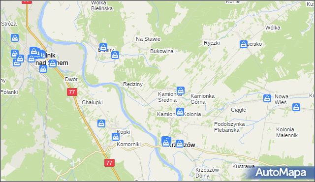 mapa Kamionka Średnia, Kamionka Średnia na mapie Targeo