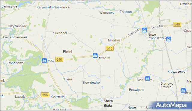 mapa Kamionki gmina Stara Biała, Kamionki gmina Stara Biała na mapie Targeo