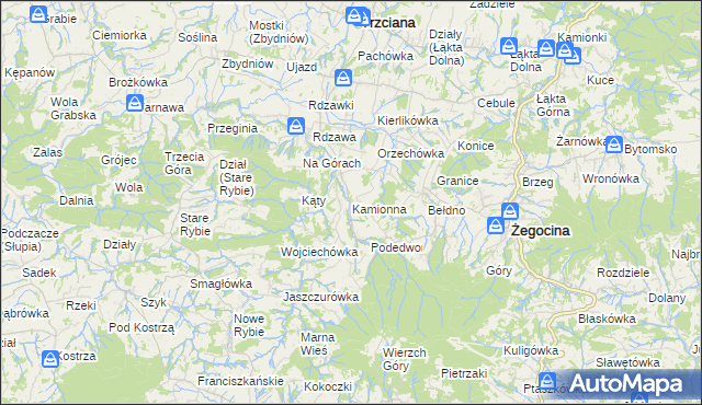 mapa Kamionna gmina Trzciana, Kamionna gmina Trzciana na mapie Targeo