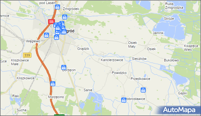 mapa Kanclerzowice, Kanclerzowice na mapie Targeo