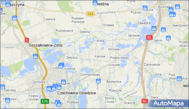 mapa Kaniów gmina Bestwina, Kaniów gmina Bestwina na mapie Targeo