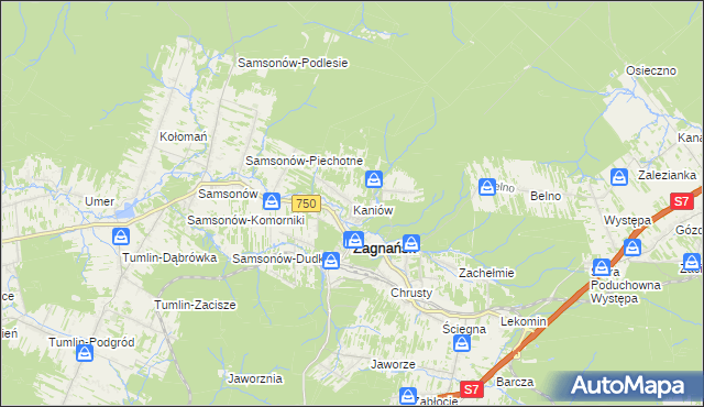 mapa Kaniów gmina Zagnańsk, Kaniów gmina Zagnańsk na mapie Targeo