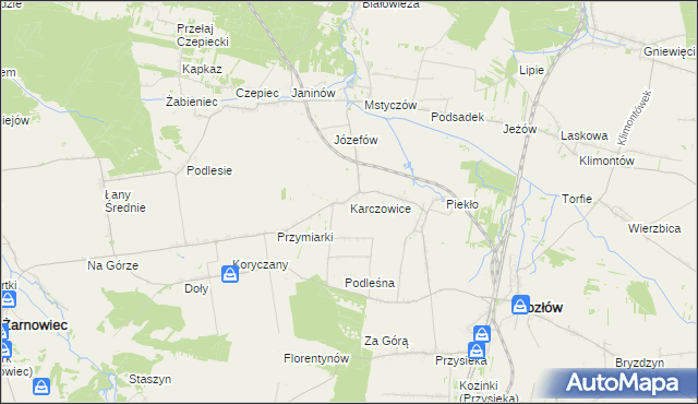 mapa Karczowice gmina Kozłów, Karczowice gmina Kozłów na mapie Targeo