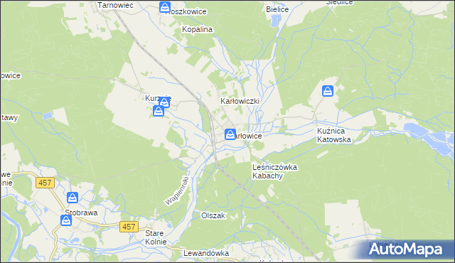mapa Karłowice gmina Popielów, Karłowice gmina Popielów na mapie Targeo