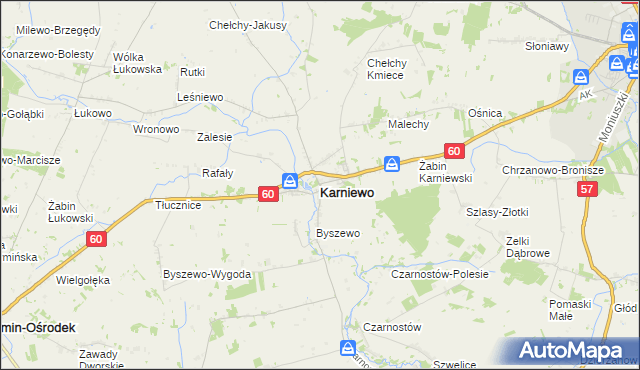 mapa Karniewo powiat makowski, Karniewo powiat makowski na mapie Targeo