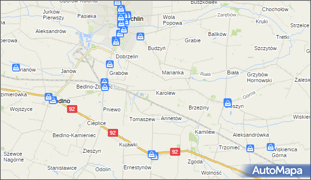mapa Karolew gmina Bedlno, Karolew gmina Bedlno na mapie Targeo
