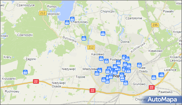 mapa Karolewo gmina Chojnice, Karolewo gmina Chojnice na mapie Targeo