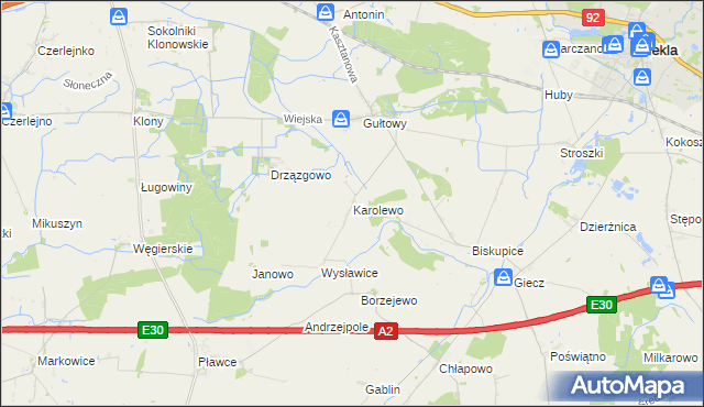 mapa Karolewo gmina Dominowo, Karolewo gmina Dominowo na mapie Targeo