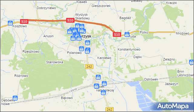 mapa Karolewo gmina Wyrzysk, Karolewo gmina Wyrzysk na mapie Targeo