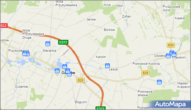 mapa Karolin gmina Garbów, Karolin gmina Garbów na mapie Targeo