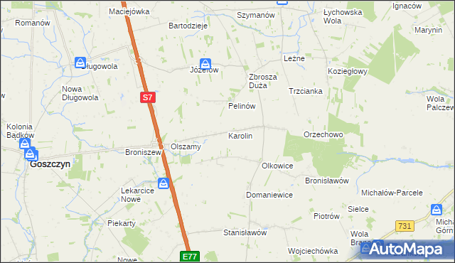 mapa Karolin gmina Promna, Karolin gmina Promna na mapie Targeo